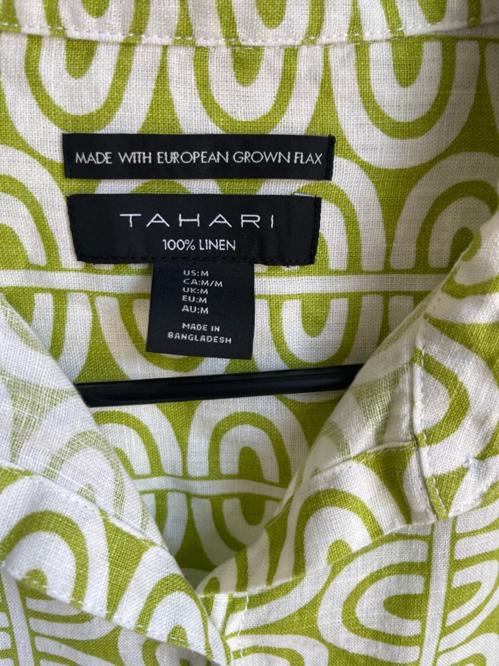 Tahari Lime Green Geometric Linen Button-Up Shirt Size M - Picture 8 of 12
